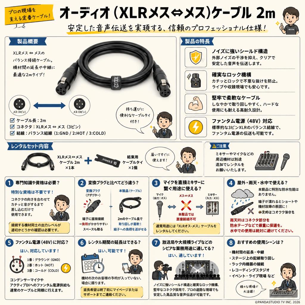 オーディオ（XLRメス ⇔メス）ケーブル2ｍ FAQ（よくある質問と答え）