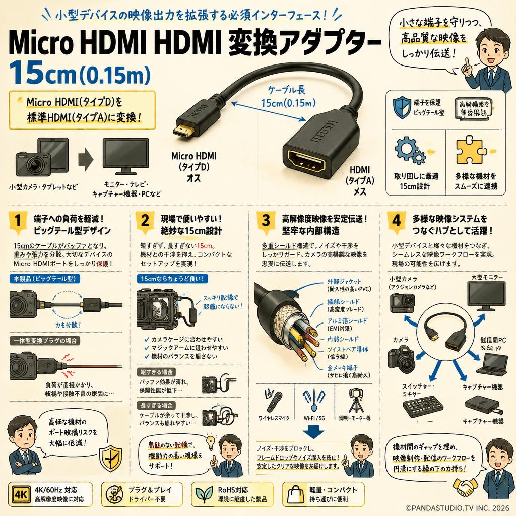 Micro HDMI HDMI 変換アダプター 15cm(0.15m) 概要