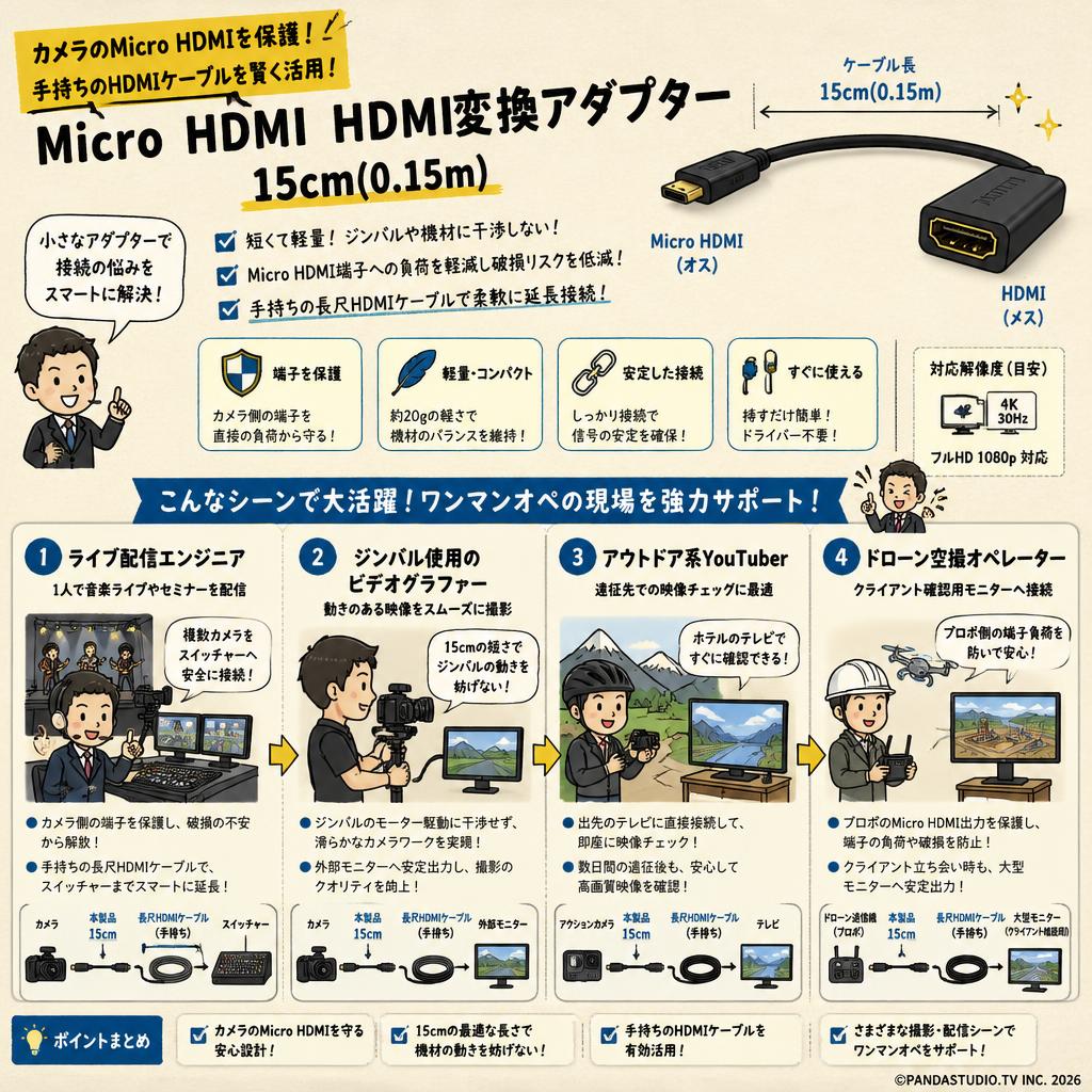 Micro HDMI HDMI 変換アダプター 15cm(0.15m) おもな対象のお客様