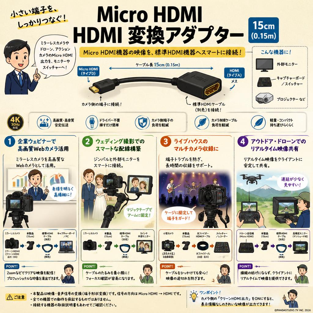 Micro HDMI HDMI 変換アダプター 15cm(0.15m) 用途