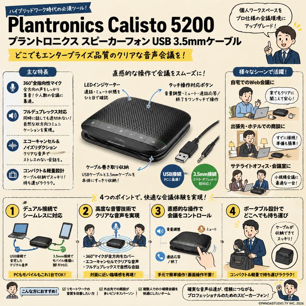 Plantronics Calisto 5200 プラントロニクス スピーカーフォン USB 3.5mmケーブル 概要