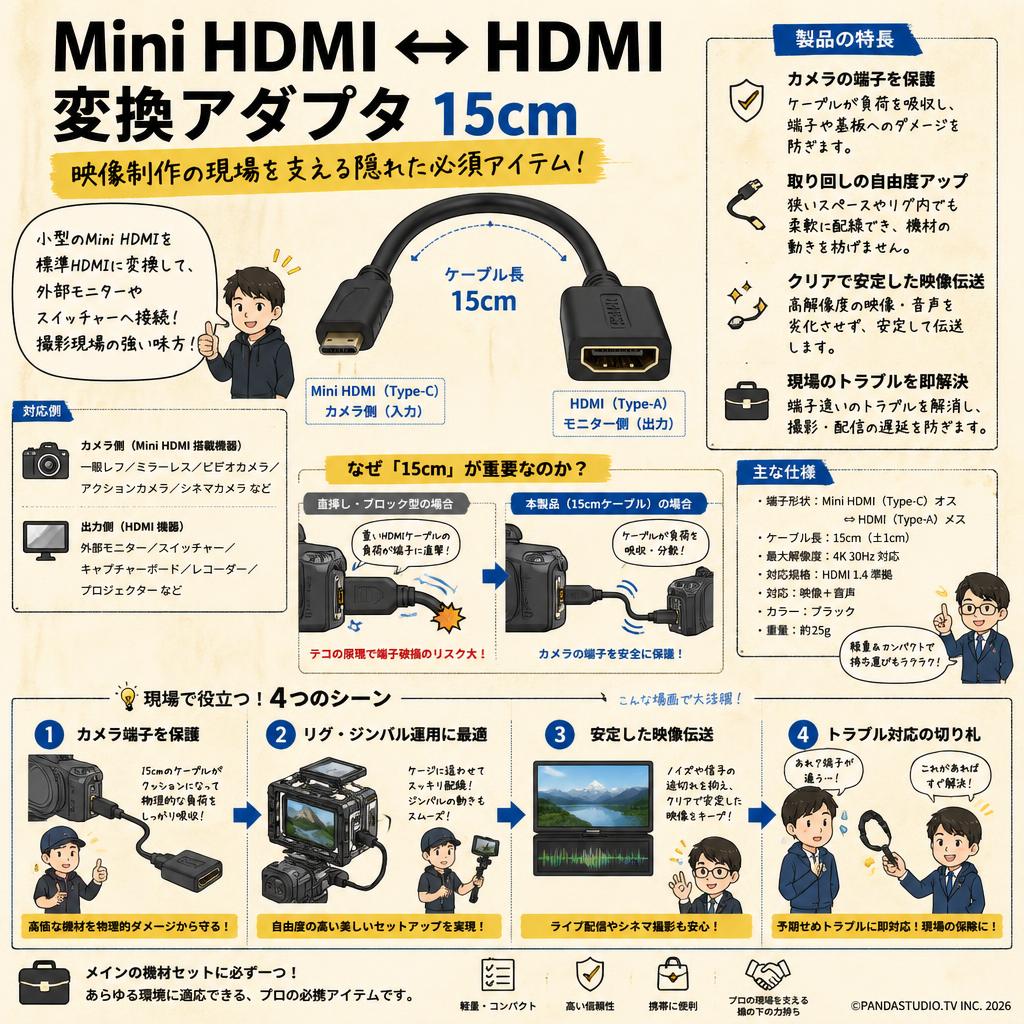 Mini HDMI HDMI 変換アダプタ 15cm 概要