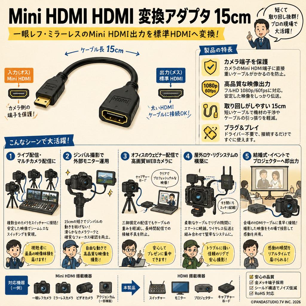 Mini HDMI HDMI 変換アダプタ 15cm 用途