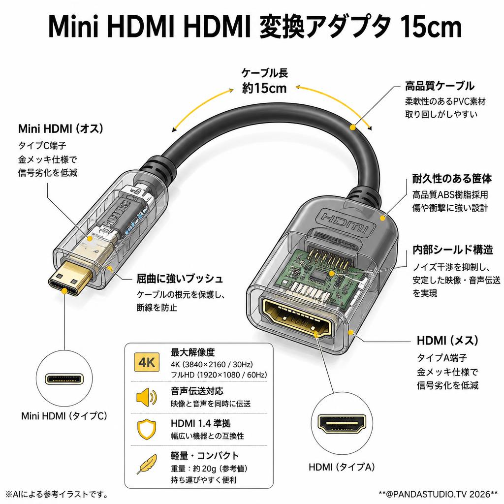 Mini HDMI HDMI 変換アダプタ 15cm スペック