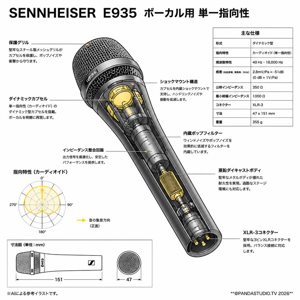 SENNHEISER  E935 ボーカル用 単一指向性 スペック