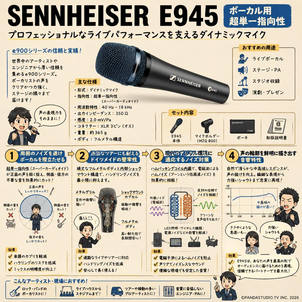 SENNHEISER  E945 ボーカル用 超単一指向性 概要