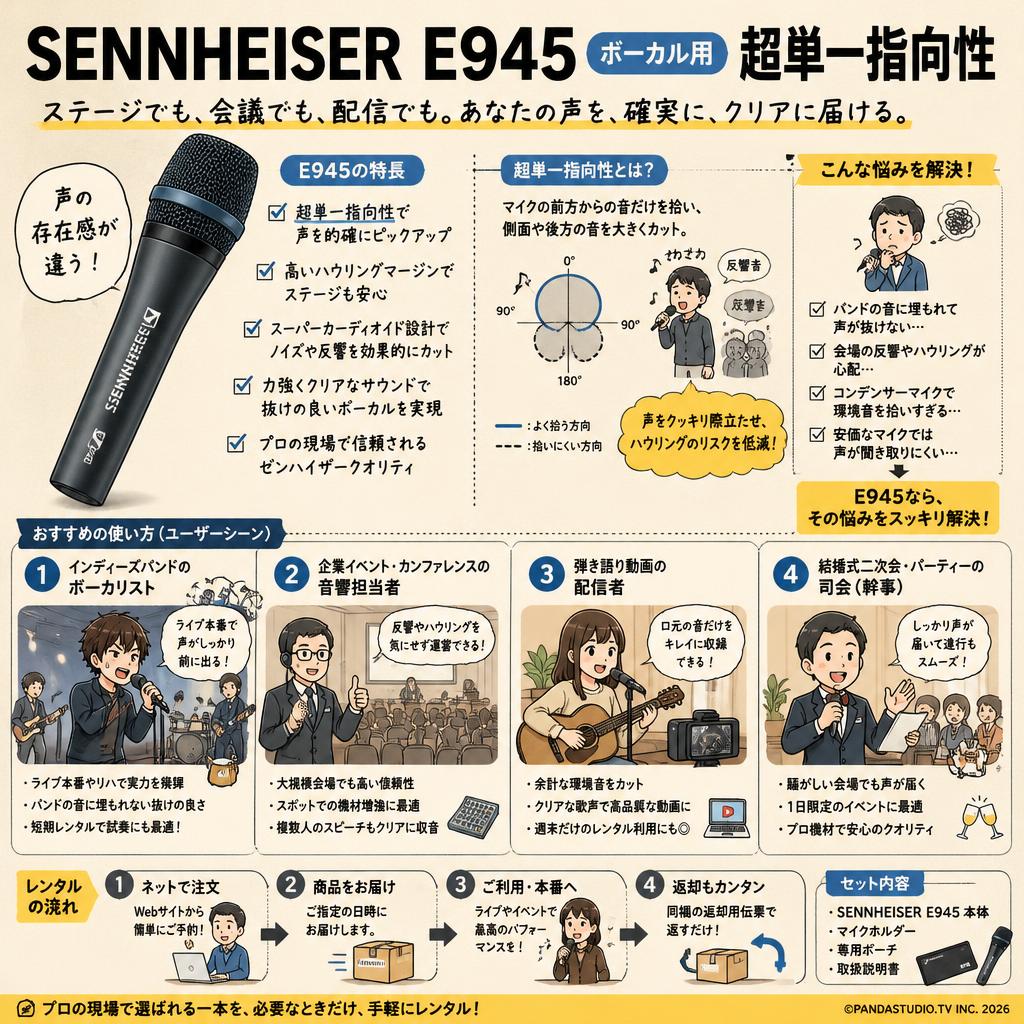 SENNHEISER  E945 ボーカル用 超単一指向性 おもな対象のお客様