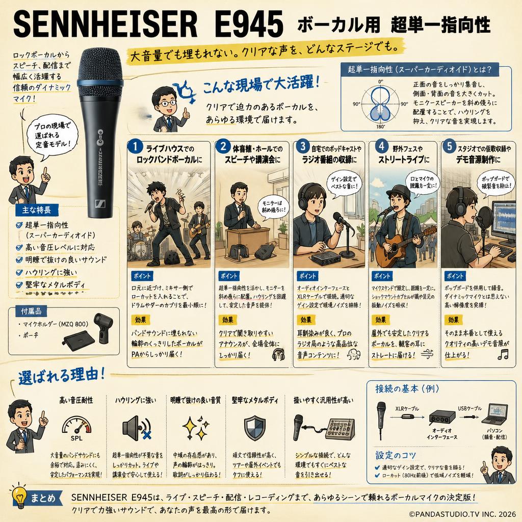 SENNHEISER  E945 ボーカル用 超単一指向性 用途