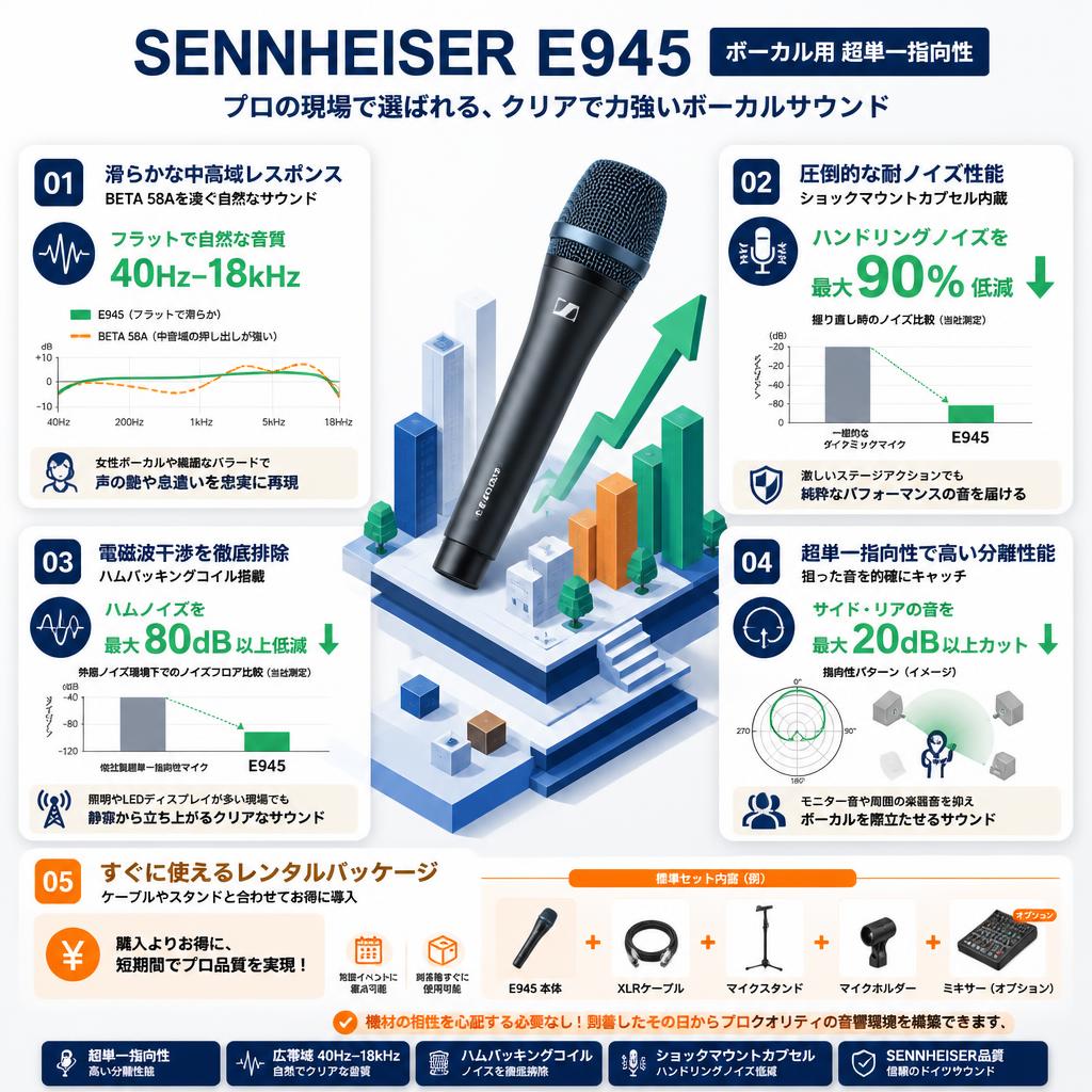 SENNHEISER  E945 ボーカル用 超単一指向性 セールスポイント