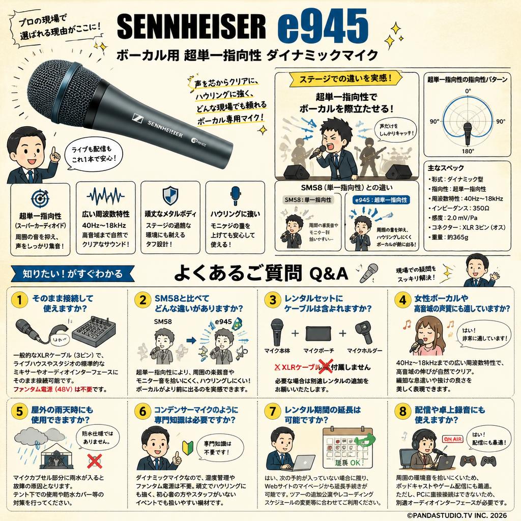 SENNHEISER  E945 ボーカル用 超単一指向性 FAQ（よくある質問と答え）