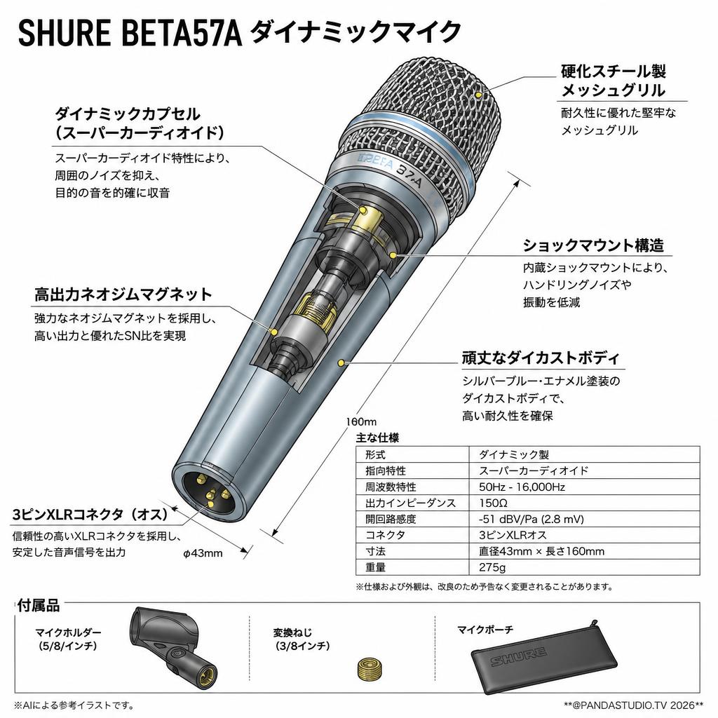 SHURE BETA57A ダイナミックマイク スペック