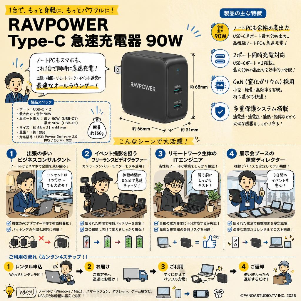 RAVPower Type C 急速充電器 90W おもな対象のお客様