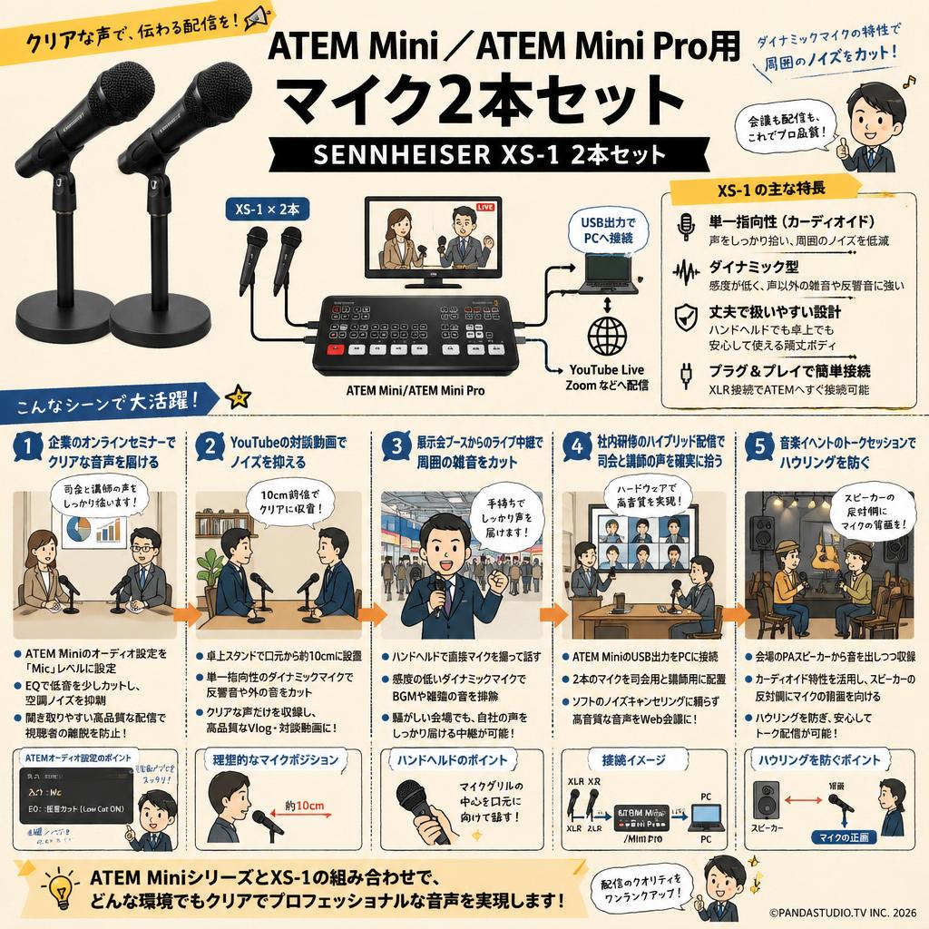 ATEM Mini／ATEM Mini Pro用 マイク2本セット SENNHEISER XS-1 2本セット 用途