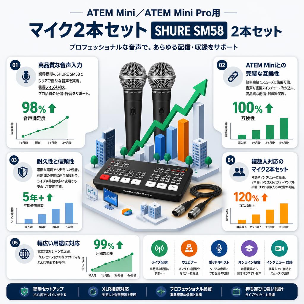 ATEM Mini／ATEM Mini Pro用 マイク2本セット SHURE SM58 2本セット セールスポイント