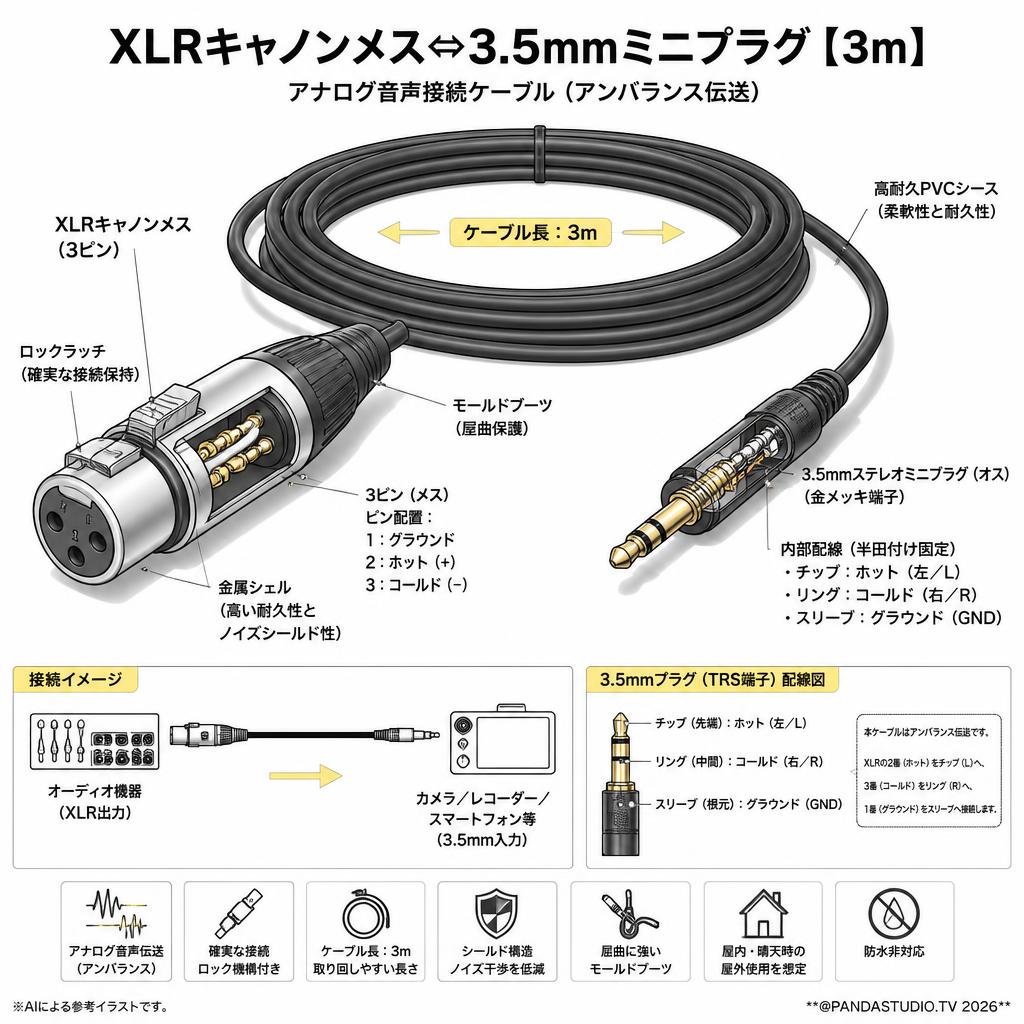 XLRキャノンメス⇔3.5mmミニプラグ【3m】 スペック