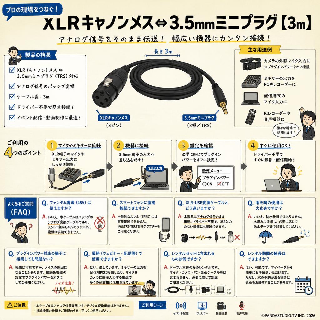XLRキャノンメス⇔3.5mmミニプラグ【3m】 FAQ（よくある質問と答え）