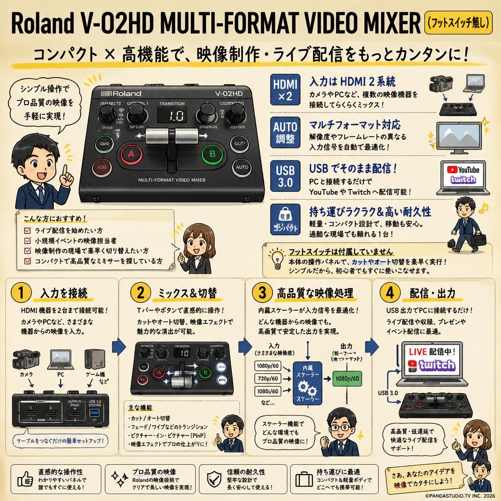 Roland V-02HD MULTI-FORMAT VIDEO MIXER（フットスイッチ無し） 概要