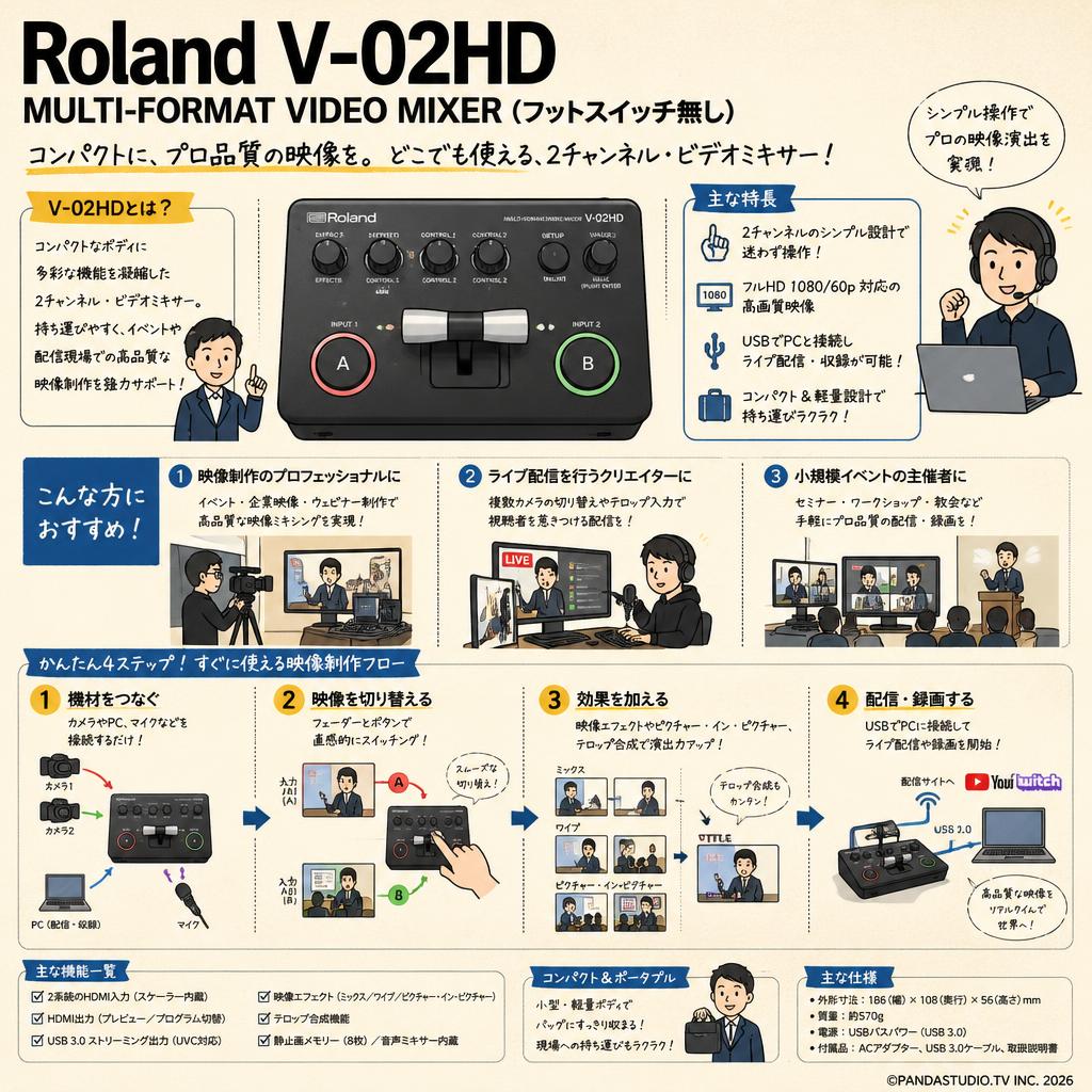Roland V-02HD MULTI-FORMAT VIDEO MIXER（フットスイッチ無し） おもな対象のお客様