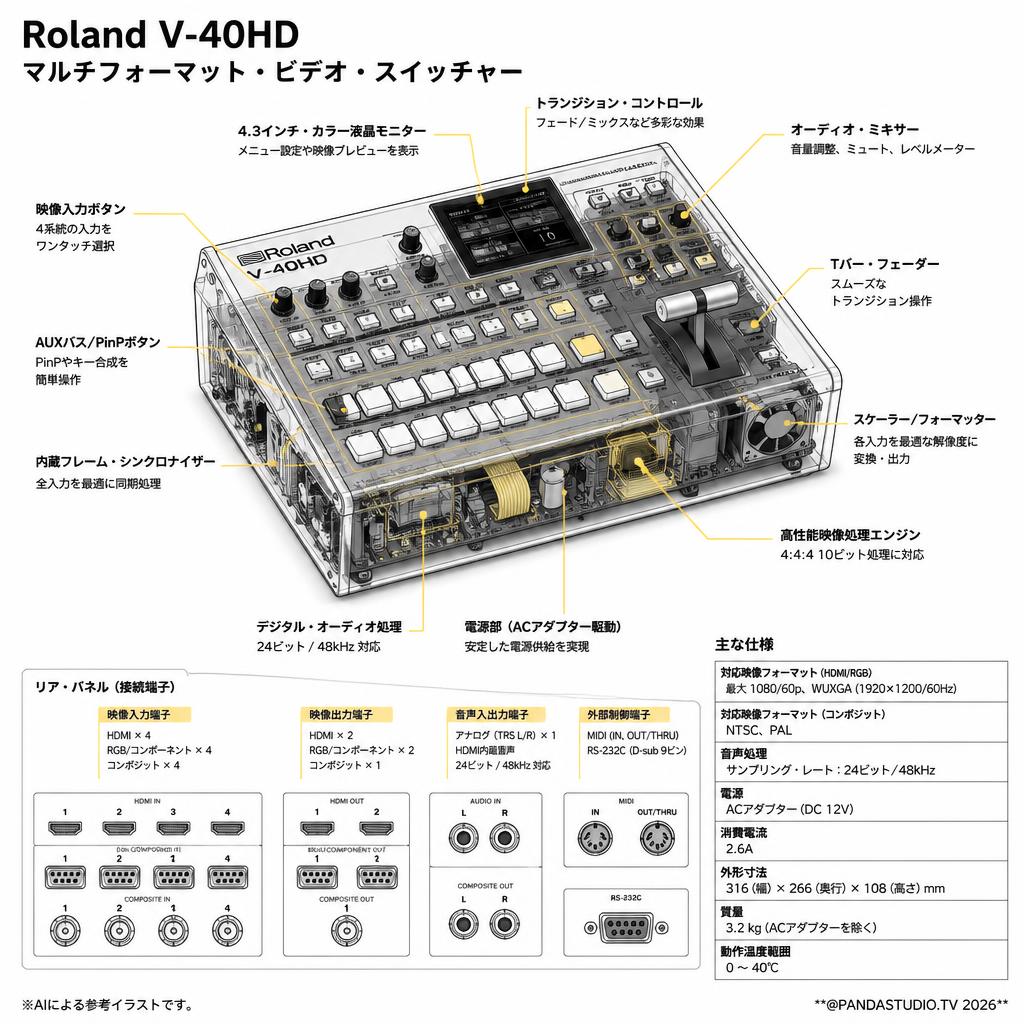Roland V-40HD マルチフォーマット・ビデオ・スイッチャー スペック