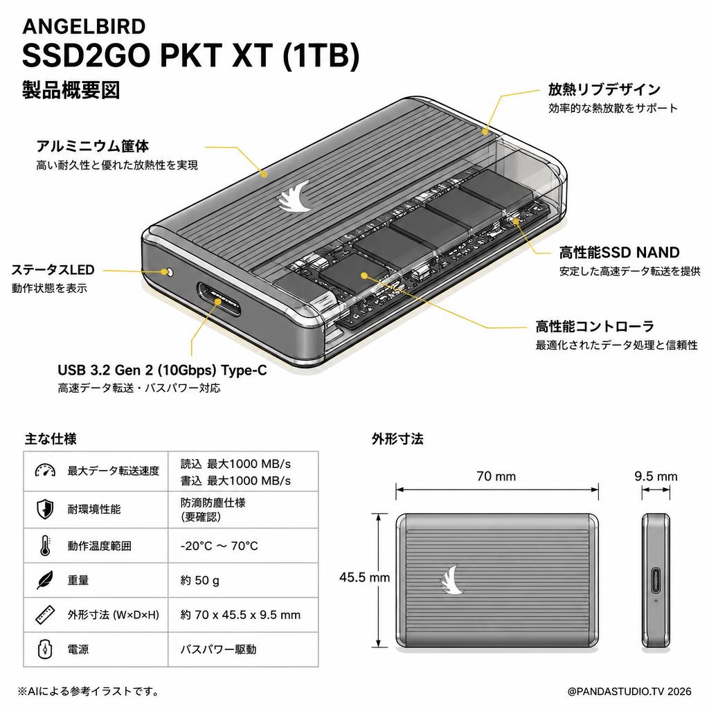 ANGELBIRD  SSD2GO PKT XT (1TB) スペック