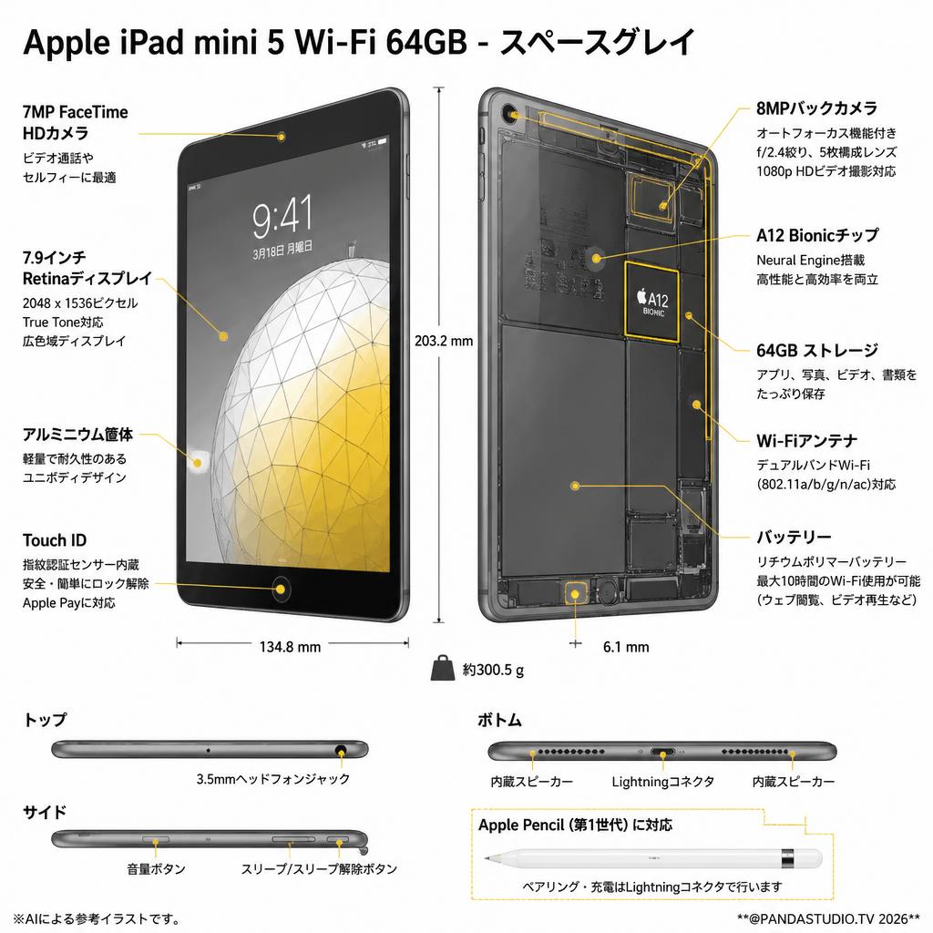 Apple  iPad mini 5 Wi-Fi 64GB - スペースグレイ スペック