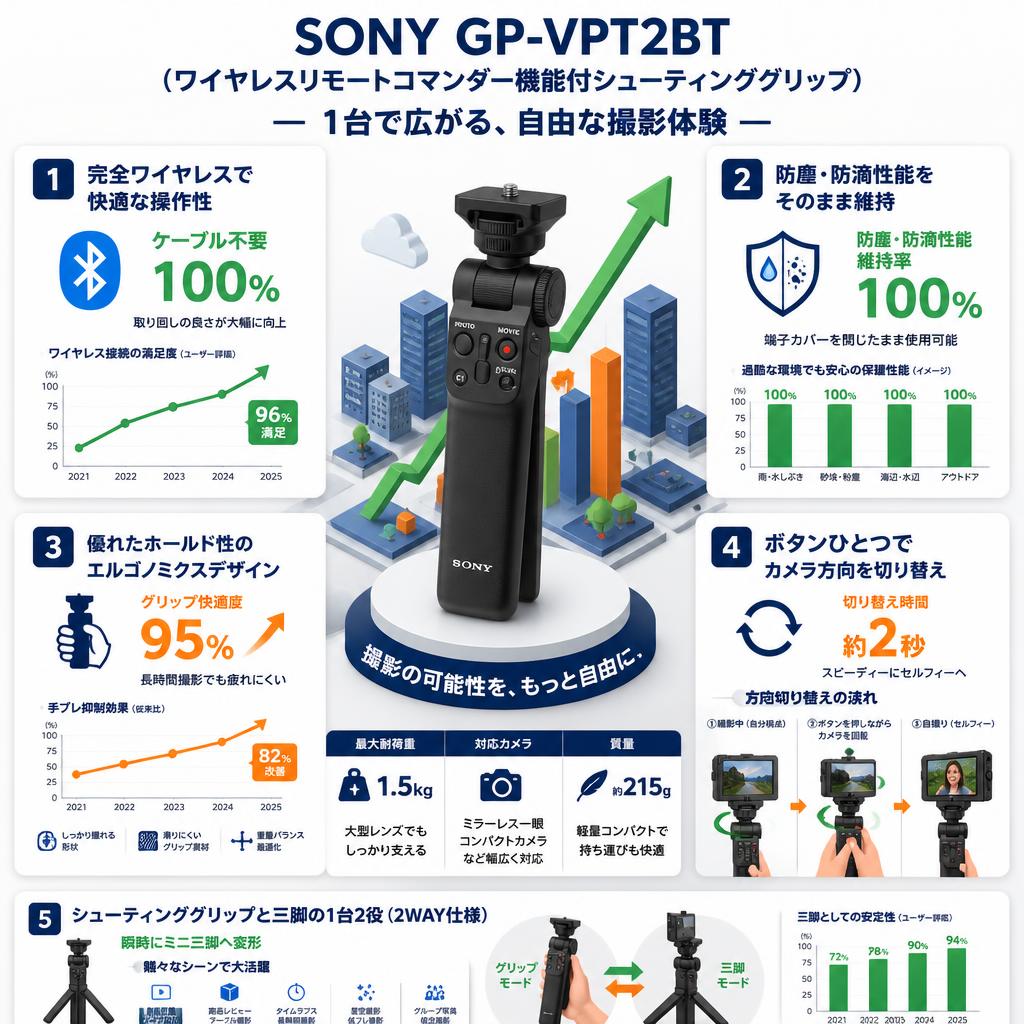 SONY GP-VPT2BT（ワイヤレスリモートコマンダー機能付シューティンググリップ） セールスポイント