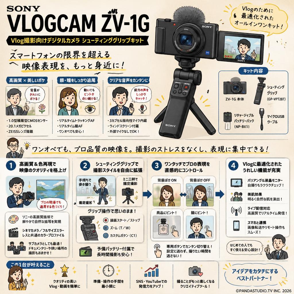 SONY VLOGCAM ZV-1G Vlog撮影向けデジタルカメラ シューティンググリップキット 概要