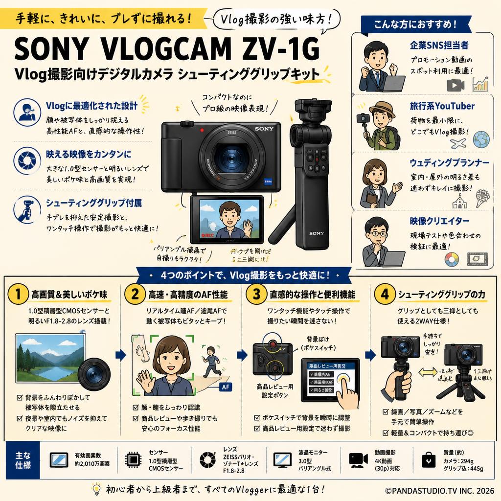SONY VLOGCAM ZV-1G Vlog撮影向けデジタルカメラ シューティンググリップキット おもな対象のお客様