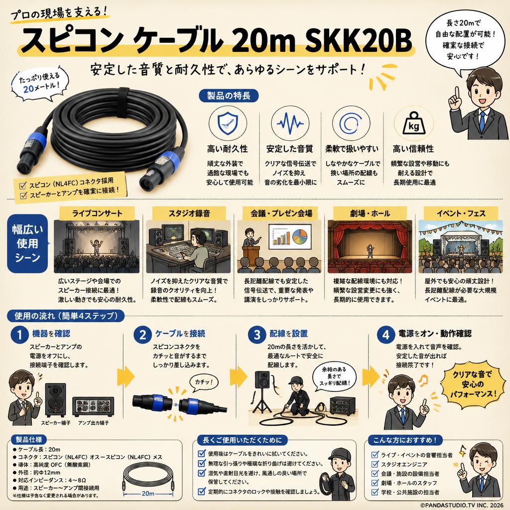 スピコン ケーブル 20m SKK20B 用途