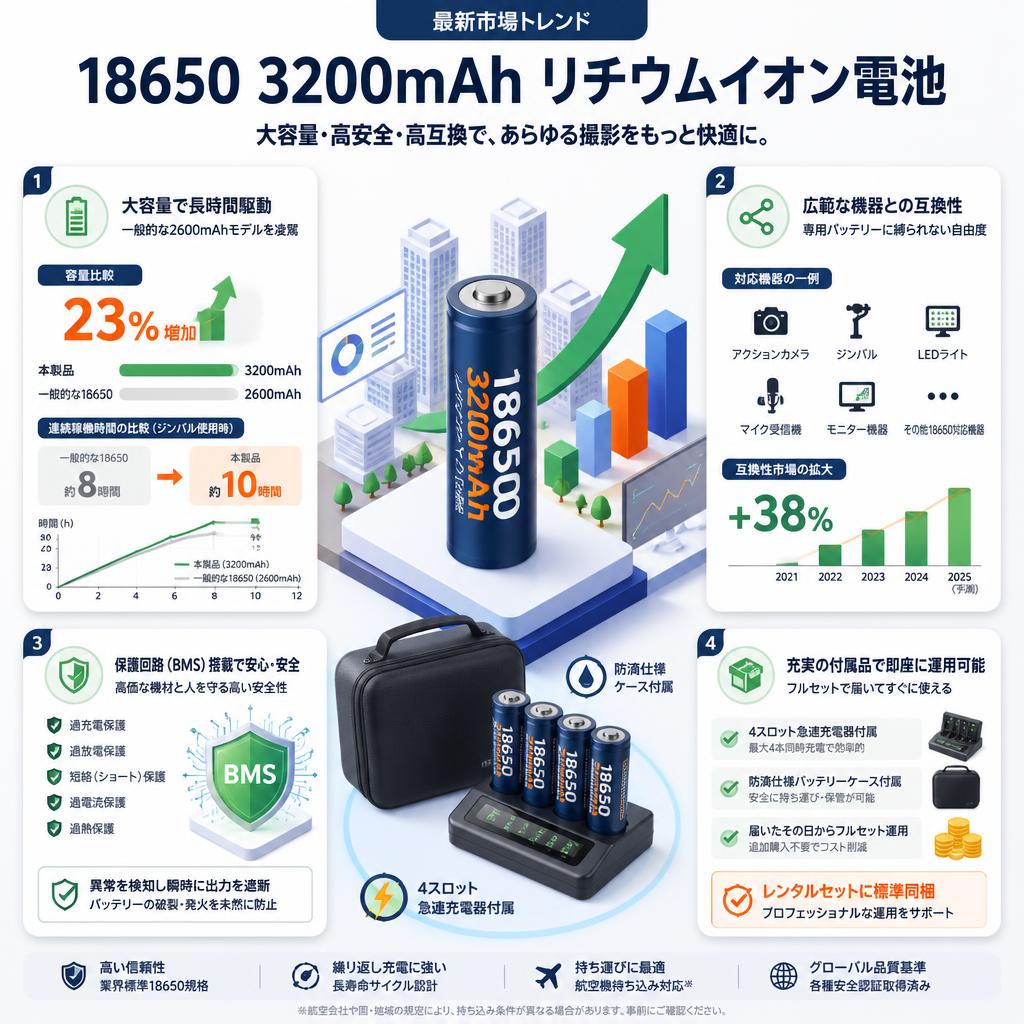 18650 3200mAh リチウムイオン電池 セールスポイント