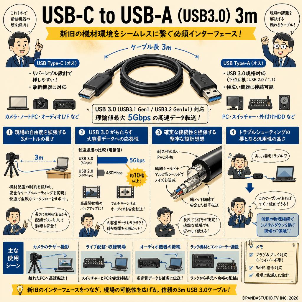 USB-C to USB-A （USB3.0）3m 概要