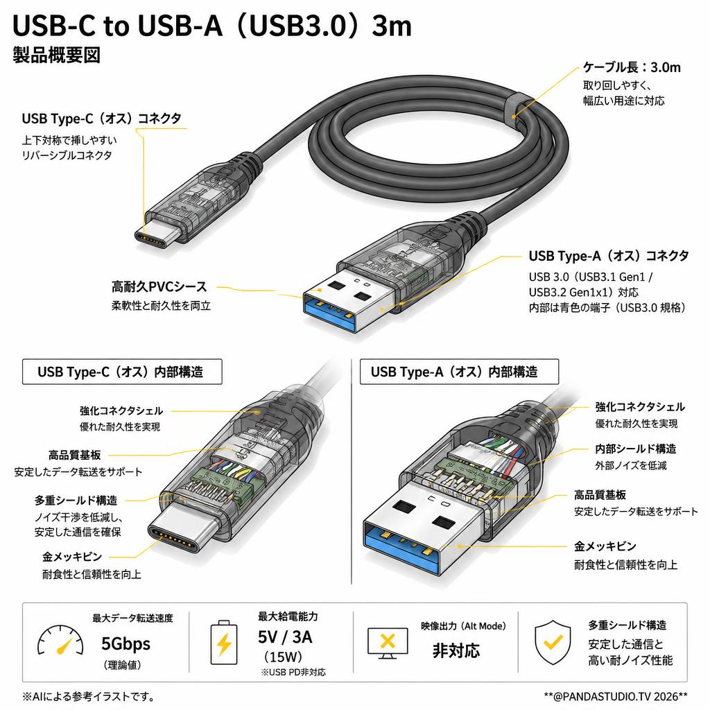 USB-C to USB-A （USB3.0）3m スペック