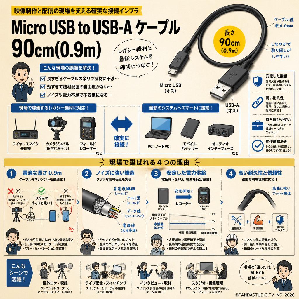 Micro USB to USB-A ケーブル 90cm(0.9m) 概要