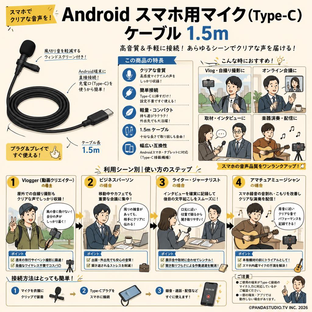 Android スマホ用マイク（Type-C）ケーブル1.5m おもな対象のお客様