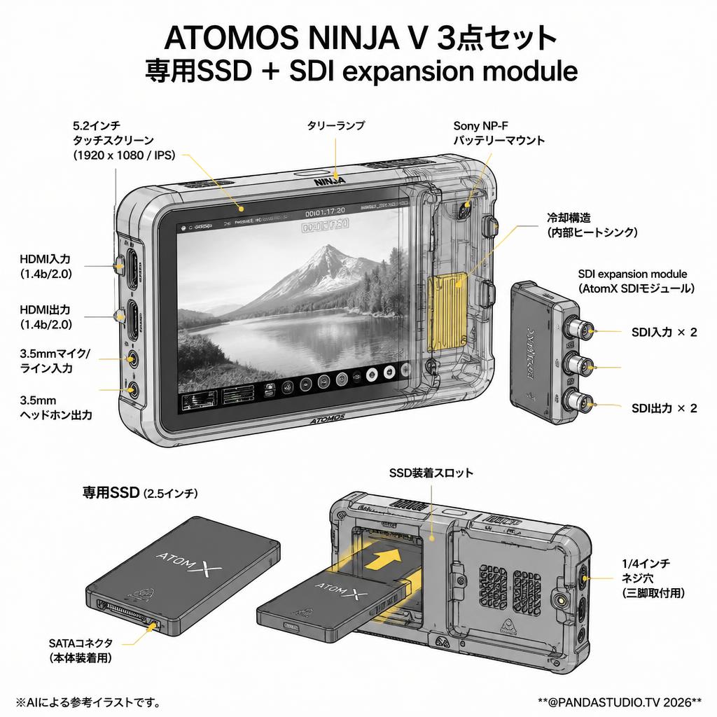 ATOMOS NINJA V 3点セット 専用SSD + SDI expansion module スペック