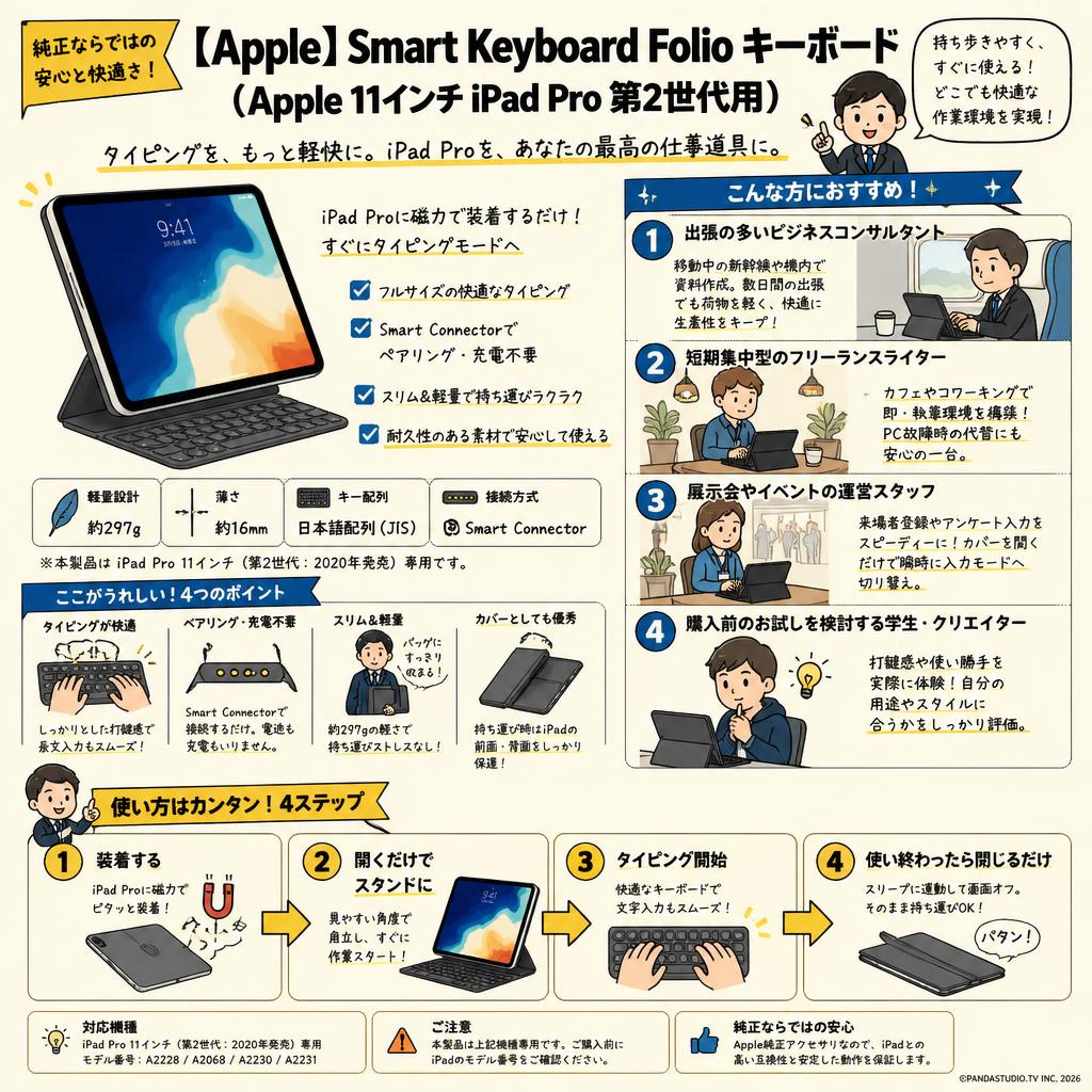 【Apple】Smart Keyboard Folio キーボード（Apple 11㌅ iPad Pro第2世代用） おもな対象のお客様