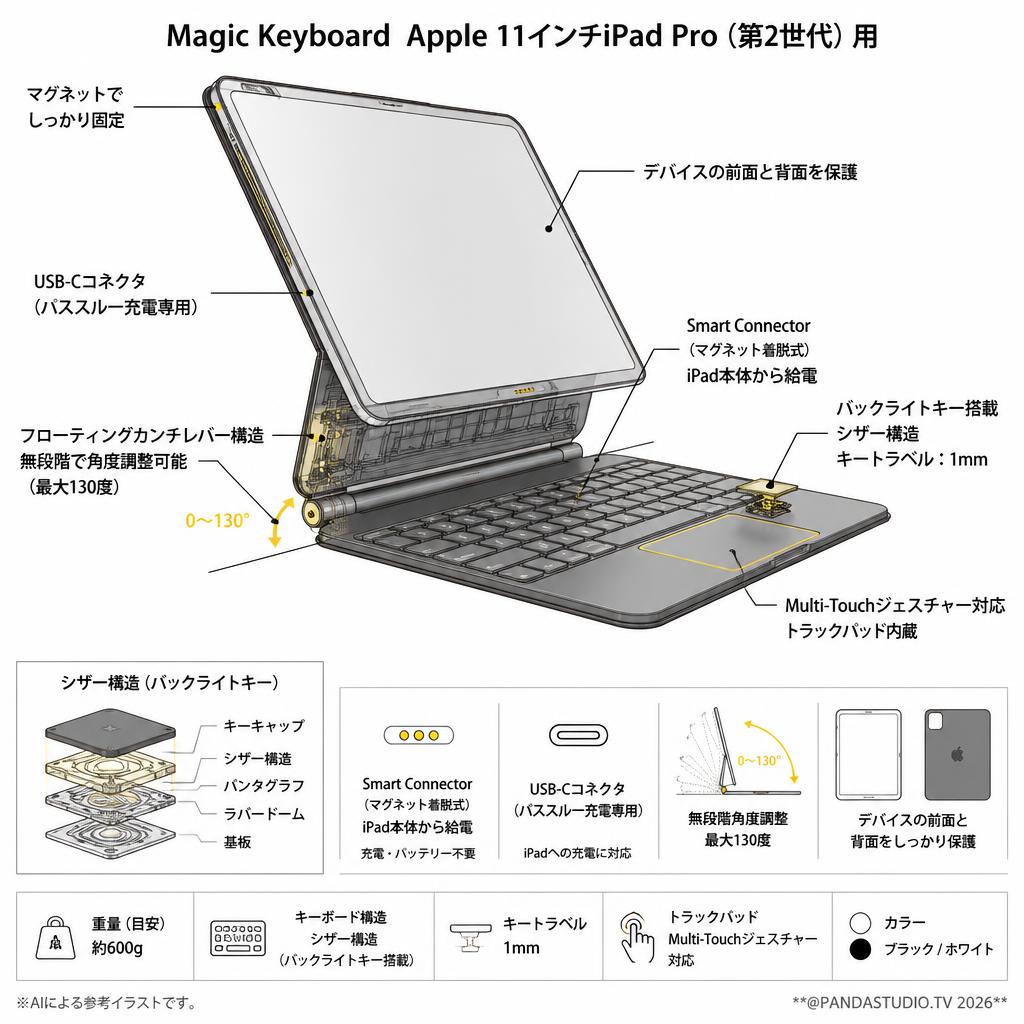 Magic Keyboard  Apple 11インチiPad Pro（第2世代）用 スペック