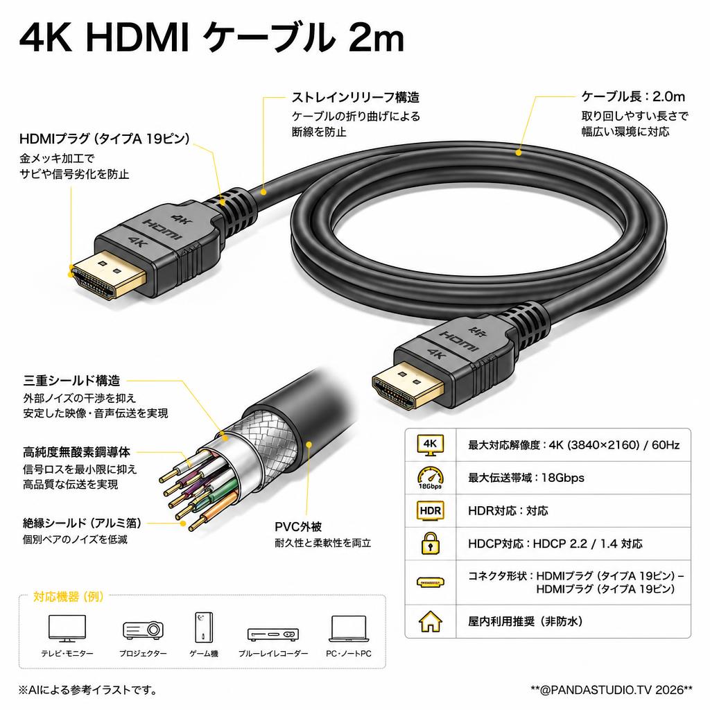 4K HDMI ケーブル 2m スペック