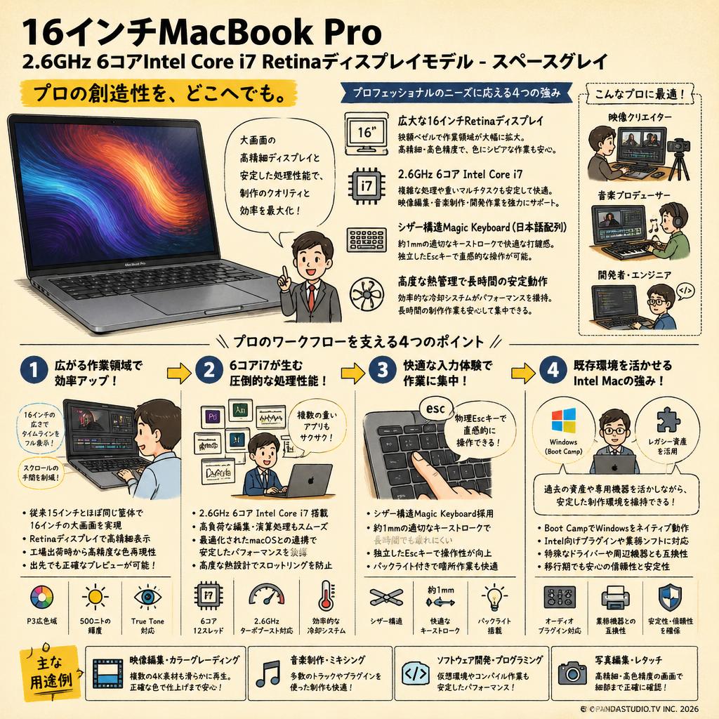 16インチMacBook Pro 2.6GHz 6コアIntel Core i7 Retinaディスプレイモデル - スペースグレイ． 概要