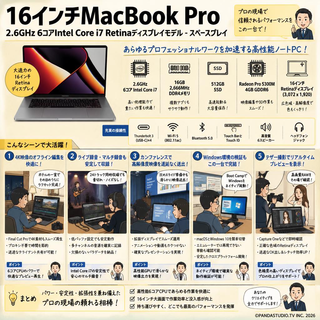 16インチMacBook Pro 2.6GHz 6コアIntel Core i7 Retinaディスプレイモデル - スペースグレイ． 用途