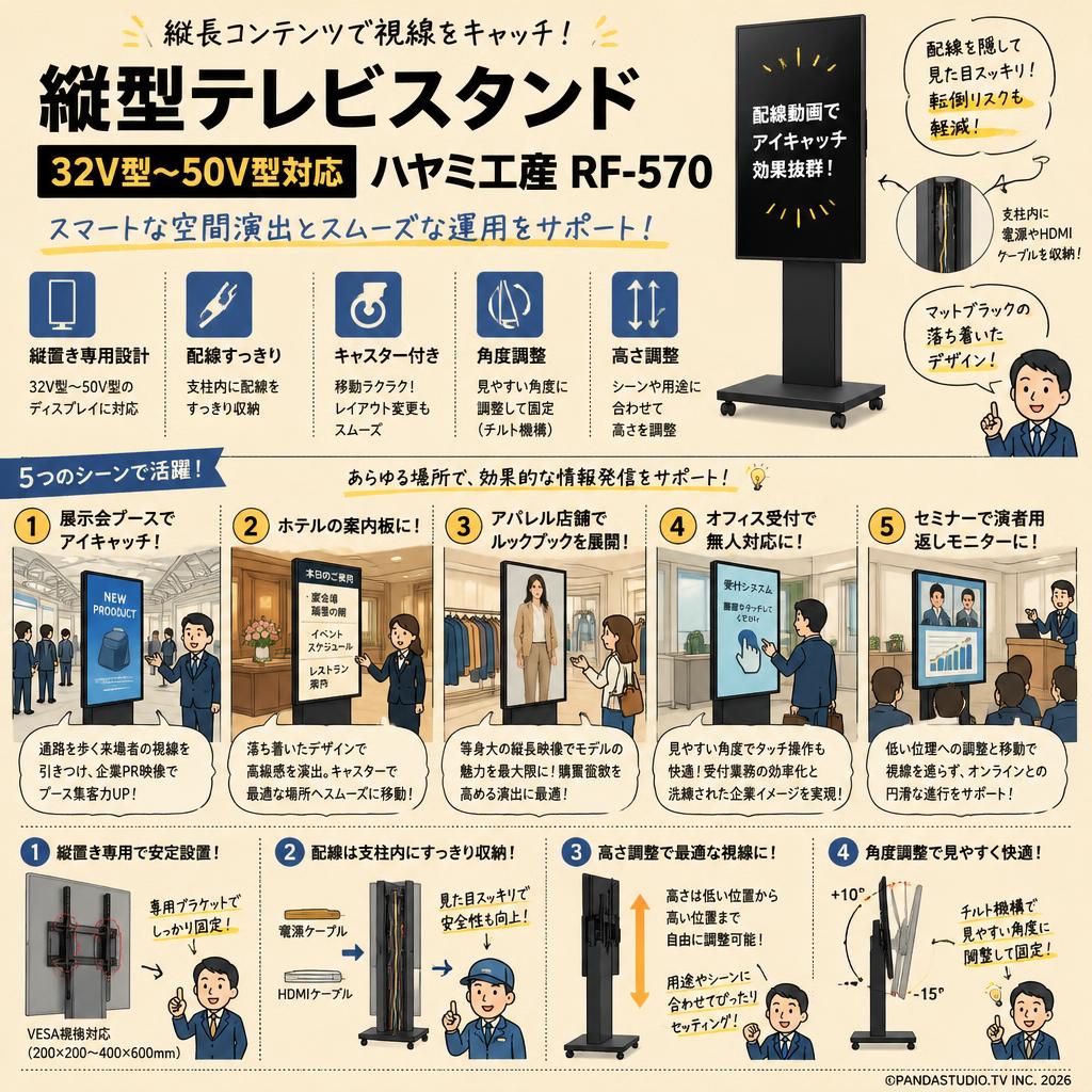 縦型テレビスタンド 32V型～50V型対応 ハヤミ工産RF-570 用途