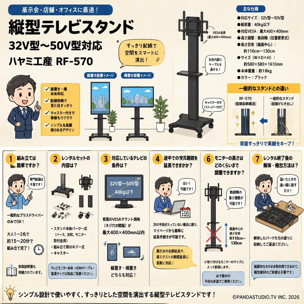 縦型テレビスタンド 32V型～50V型対応 ハヤミ工産RF-570 FAQ（よくある質問と答え）