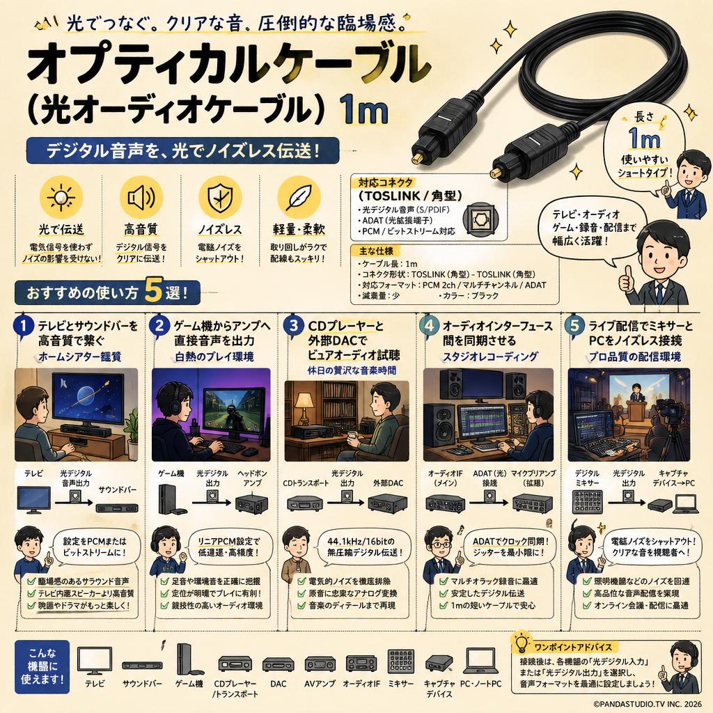 オプティカルケーブル(光オーディオケーブル) 1m 用途