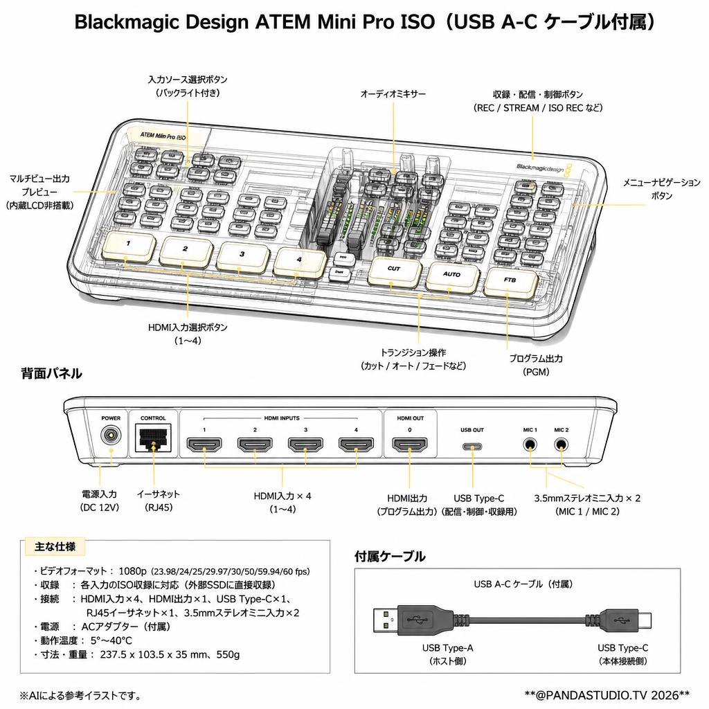 Blackmagic Design ATEM Mini Pro ISO（USB A-C ケーブル付属） スペック