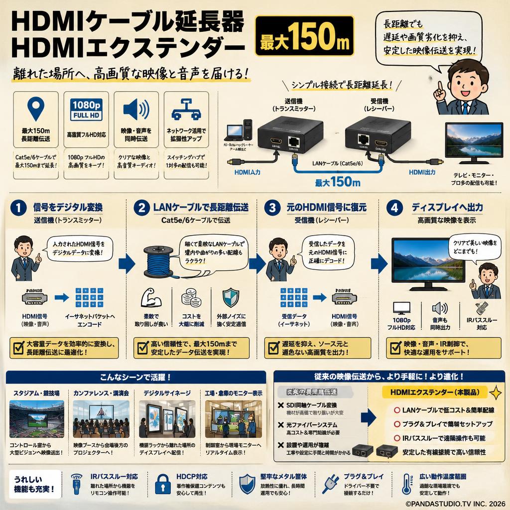 HDMIケーブル延長器 HDMIエクステンダー  最大150m 概要