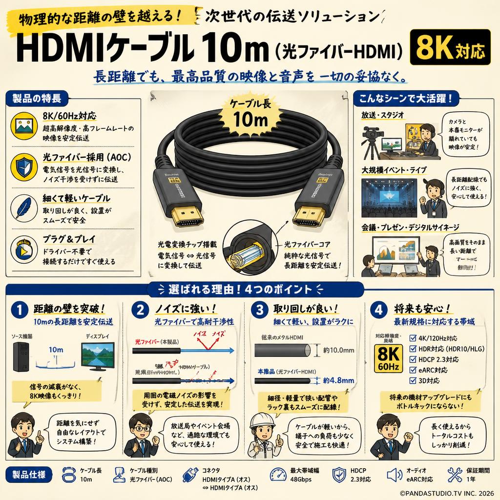 HDMIケーブル 10m （光ファイバーHDMI）8K対応 概要