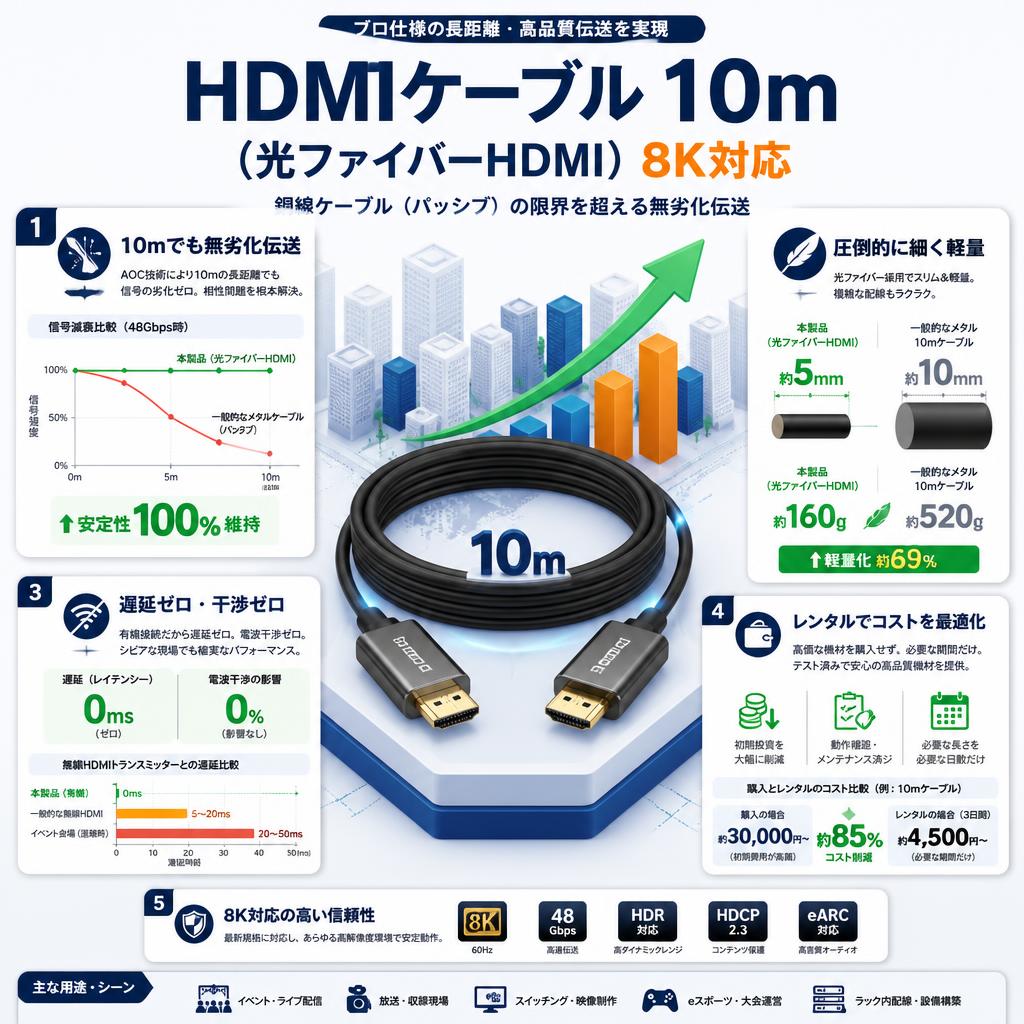 HDMIケーブル 10m （光ファイバーHDMI）8K対応 セールスポイント