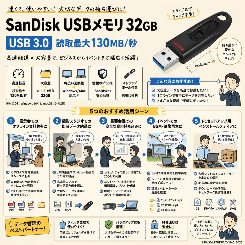 SanDisk USBメモリ 32GB USB 3.0 読取最大130MB/秒 用途