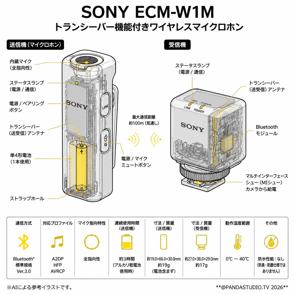 SONY ECM-W1M トランシーバー機能付きワイヤレスマイクロホン スペック