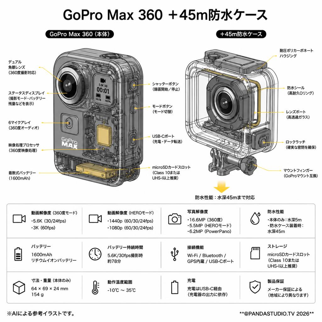 GoPro Max 360  ＋45ｍ防水ケース スペック